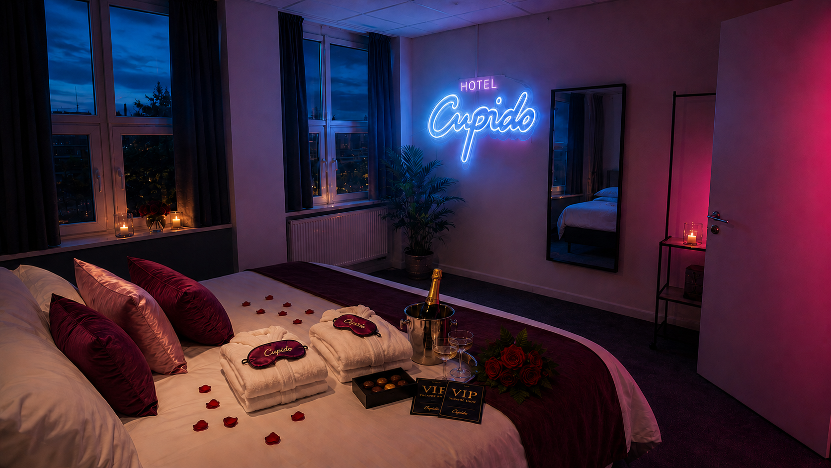 Geniet van een voorstelling van CUPIDO met een exclusieve totaalbeleving. Een nacht in Hotel Cupido staat voor een exclusieve VIP-beleving gekoppeld aan de voorstelling.